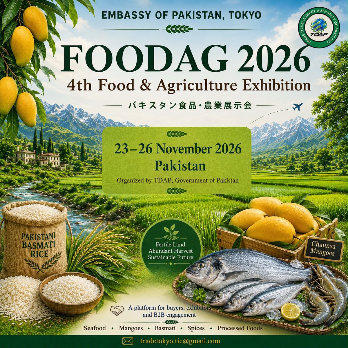 The Embassy of Pakistan in Tokyo invited Japanese importers and trading houses to participate in the FOODAG 2026 exhibition in Karachi to strengthen bilateral B2B engagement.