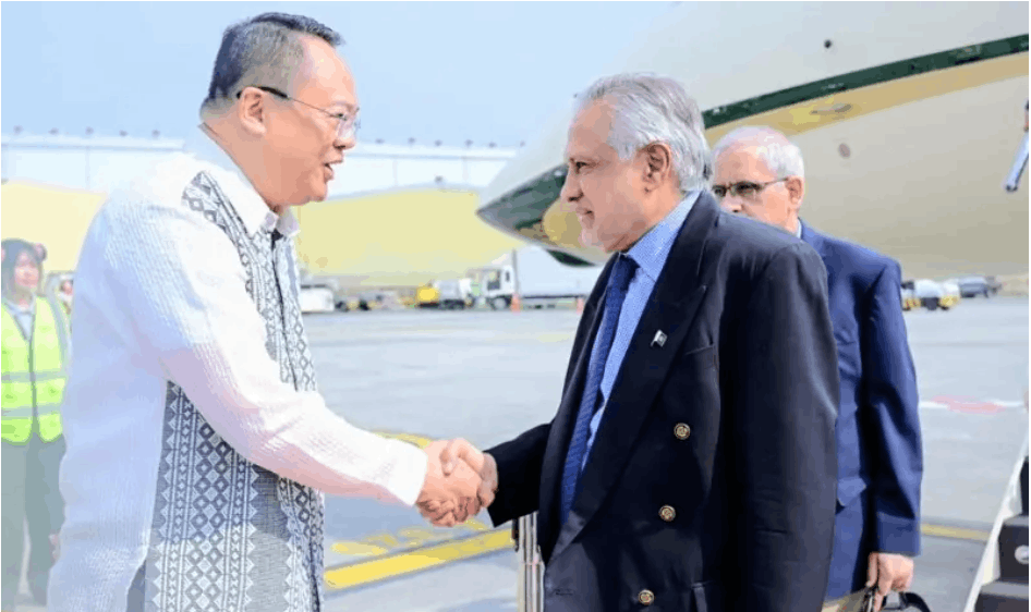 Pakistan Deputy Prime Minister and Foreign Minister Ishaq Dar arrived in Manila to lead the Pakistani delegation at the 33rd ASEAN Regional Forum Ministerial Meeting where he is scheduled to discuss regional peace and security frameworks.